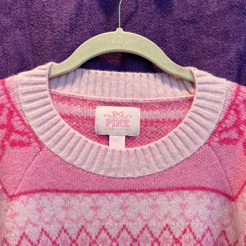 PINK Victoria's Secret Pink LoveShackFancy Coll Fair Isle Crewneck Sweater - Picture 3 of 7